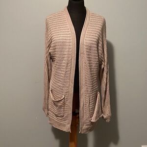 Pink Rose Women's Beige Long Sleeve Open Front Cotton Blend Knit Cardigan